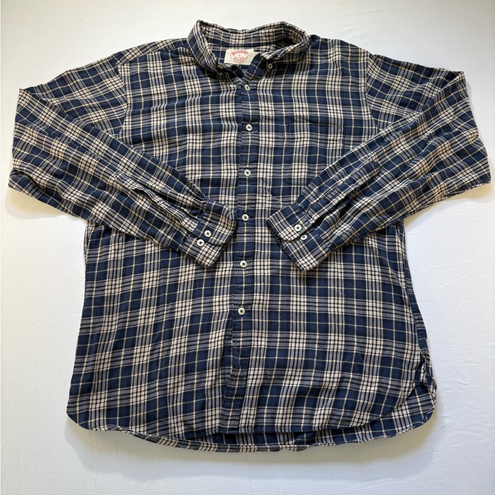 Brooks Brothers Long Sleeve Button Down, Mens Large,Navy and Beige Checkered
